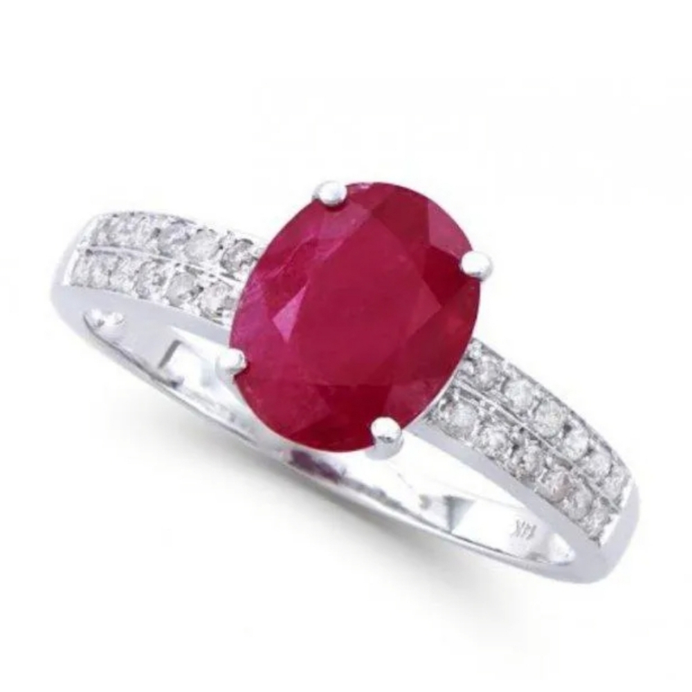 2.05 Carat Ruby and Diamond 14k solid white gold